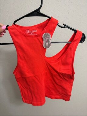 Plie ette Vibrant Red Ribbed Asymmetrical Tank